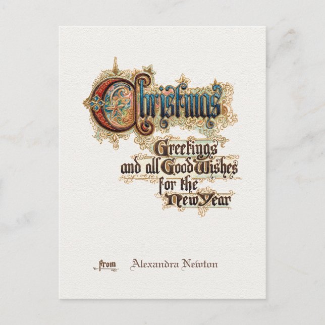 Verzierte Vintage Weihnachtsgrüße Postkarte (Vorderseite)