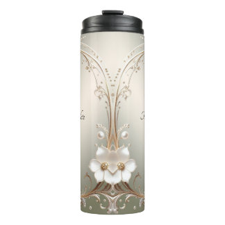 Verzierte weiße Blumenmuster Thermosbecher