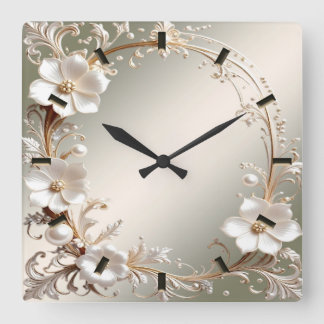 Verzierte weiße Blumenrahmen-Wanduhr Quadratische Wanduhr