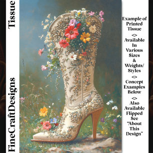 Verzierte Wildblumen-Cowgirl-Stiefel DG1L Decoupag Seidenpapier