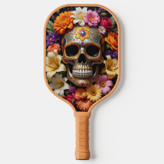 Verzierte Zuckerschädel Pickleball Schläger
