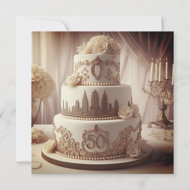 VERZIERTER 50. WEDDING JAHRESKUCH EINLADUNG (Vorderseite)