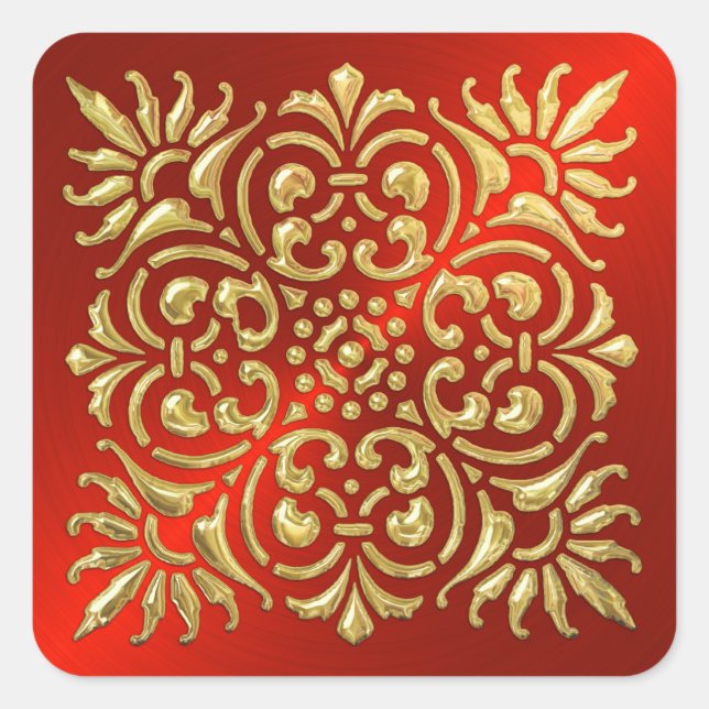 Verzierter Aufkleber für Rot und Gold (Vorderseite)