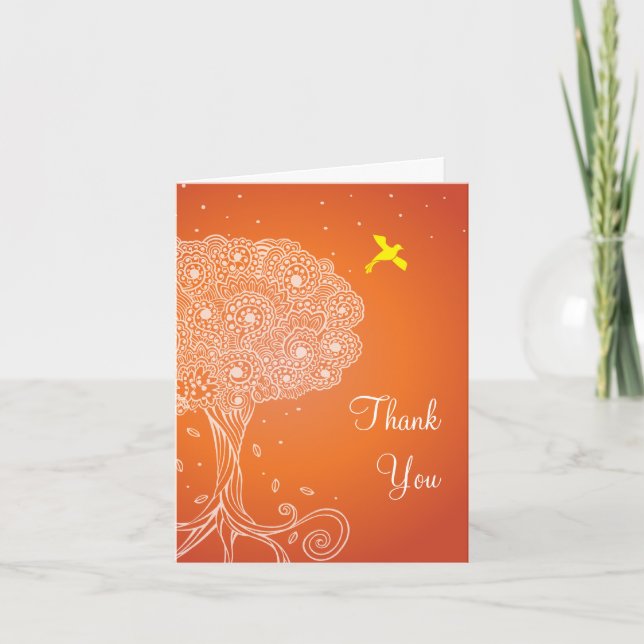 Verzierter Baum Orange Bat Mitzvah Vielen Dank Dankeskarte (Vorderseite)
