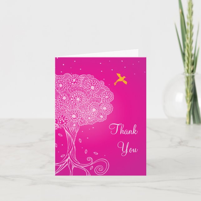 Verzierter Baum Pink Bat Mitzvah Vielen Dank Dankeskarte (Vorderseite)