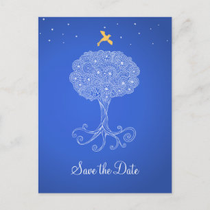 Verzierter Baum Prinzessin Blau Save the Date Ankündigungspostkarte
