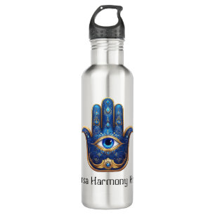 Verzierter Blauer Hamsa Hand mit dem bösen Augensy Edelstahlflasche