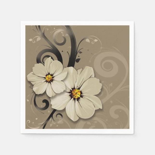Verzierter BlumenBlüh | Braungrau Serviette (Vorderseite)