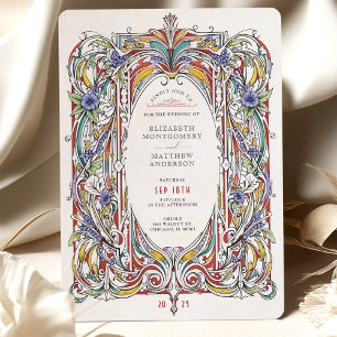 Verzierter Blumenrahmen Vintage-Hochzeitseinladung Einladung