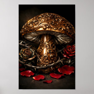 Verzierter Bronzepilz Rote Rose Gotischer Steampun Poster