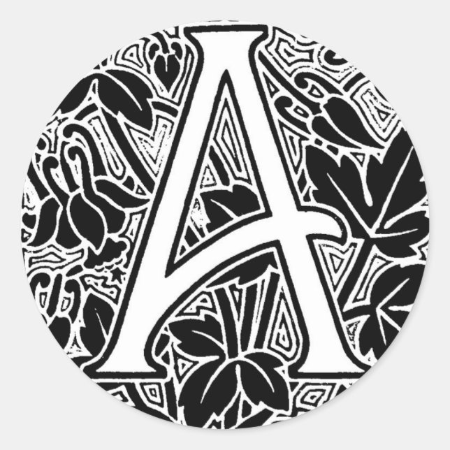 Verzierter Buchstabe "A" Runder Aufkleber (Vorderseite)