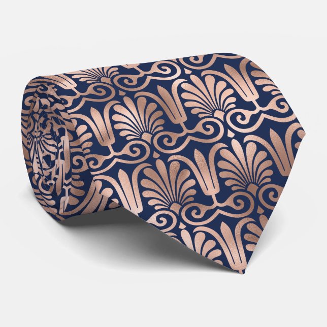 Verzierter Deko Muster Rose Gold Navy Blue Krawatte (Gerollt)