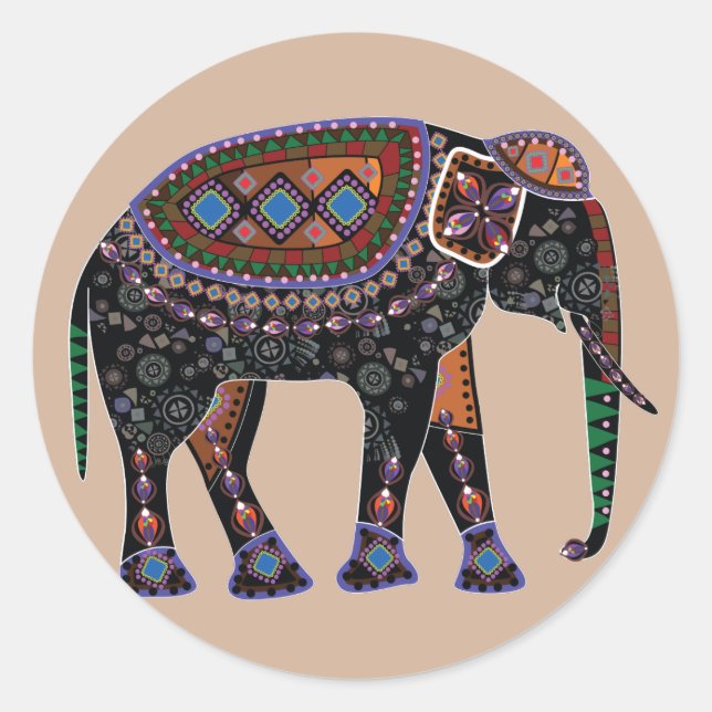 Verzierter Elefant Runder Aufkleber (Vorderseite)