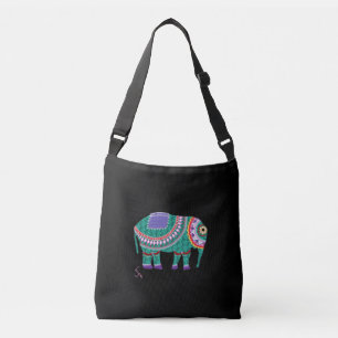 Verzierter Elefant, Schwarz-Kreuz-Bag Tragetaschen Mit Langen Trägern
