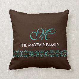 Verzierter Familien-Monogramm-Entwurf Browns Kissen