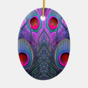 Verzierter Fuchsie-Lila Pfau versieht GESCHENKE Keramikornament