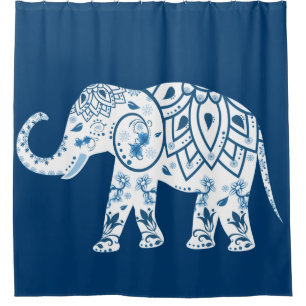Verzierter Gemusterter Blauer Elefant Duschvorhang