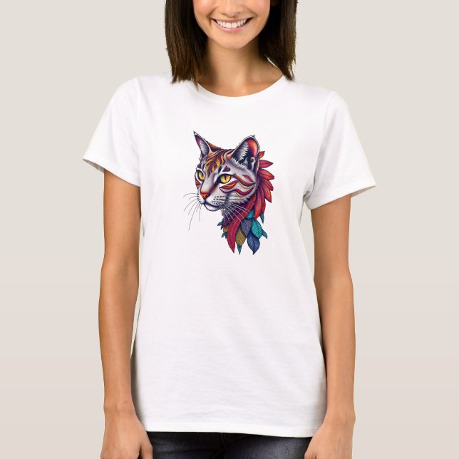 Verzierter Gemusterter Katzen-Kopf mit lebhaften D T-Shirt (Vorderseite)
