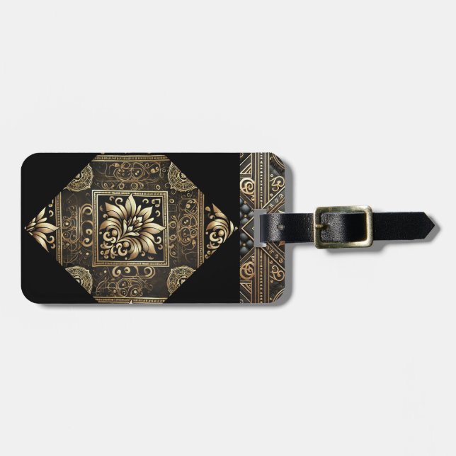 Verzierter Gepäckanhänger für Schwarz und Gold (Vorderseite horizontal)