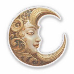 Verzierter Goldener Mond mit Gesicht, Himmelfahrt Aufkleber