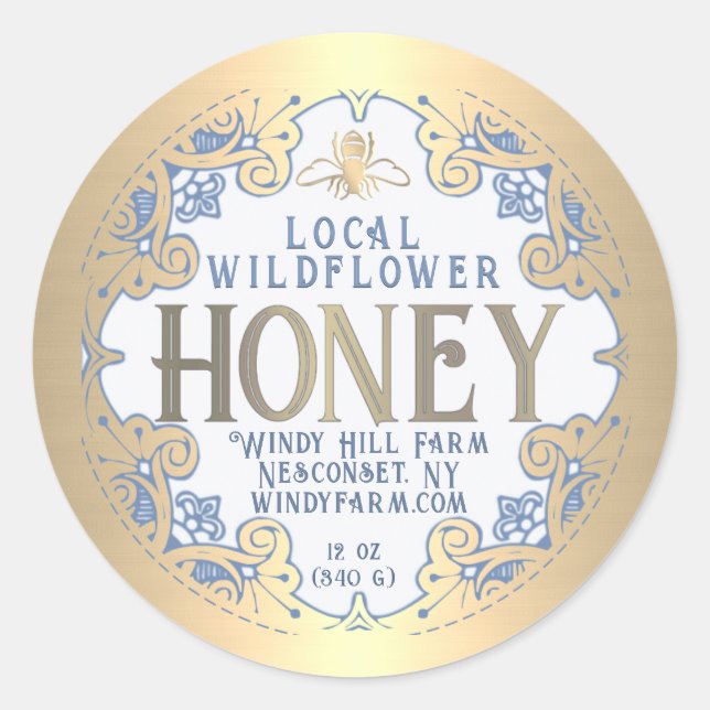 Verzierter Goldrahmen mit Honigbeeren und Blume Runder Aufkleber (Vorderseite)