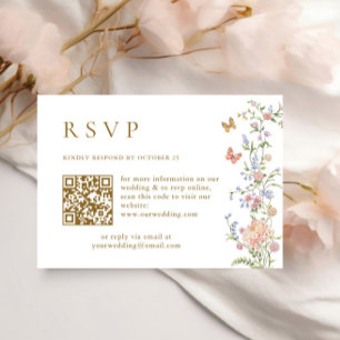 Verzierter Grace Pastel Blush Floral QR Code Hochz RSVP Karte