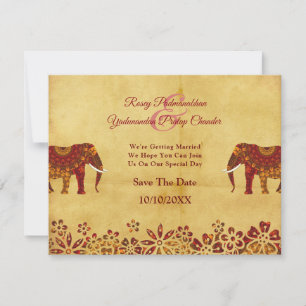 Verzierter indischer Elefant Rustikal Save the Dat Date