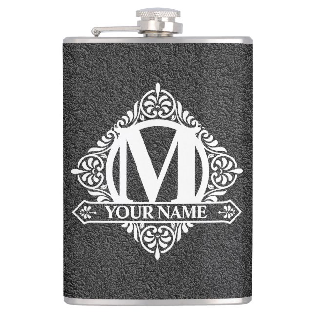 Verzierter monogramm-Designkolben Flachmann (Vorderseite)