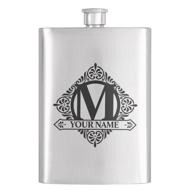 Verzierter monogramm-Designkolben Flachmann (Vorderseite)