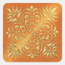 Verzierter Orange- und Goldaufkleber Quadratischer Aufkleber