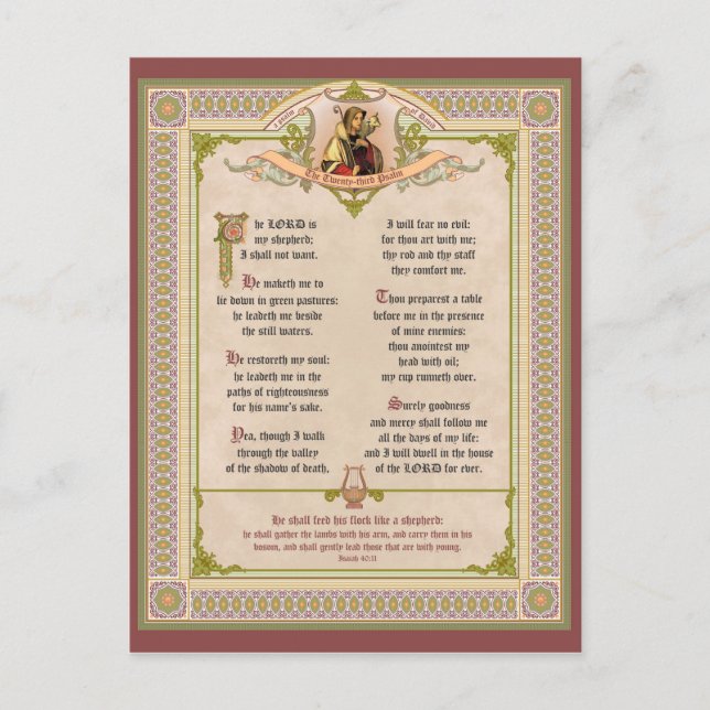 Verzierter Psalm 23 Postkarte (Vorderseite)