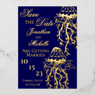 Verzierter Quallen-Goldstrand Save the Date Folieneinladung