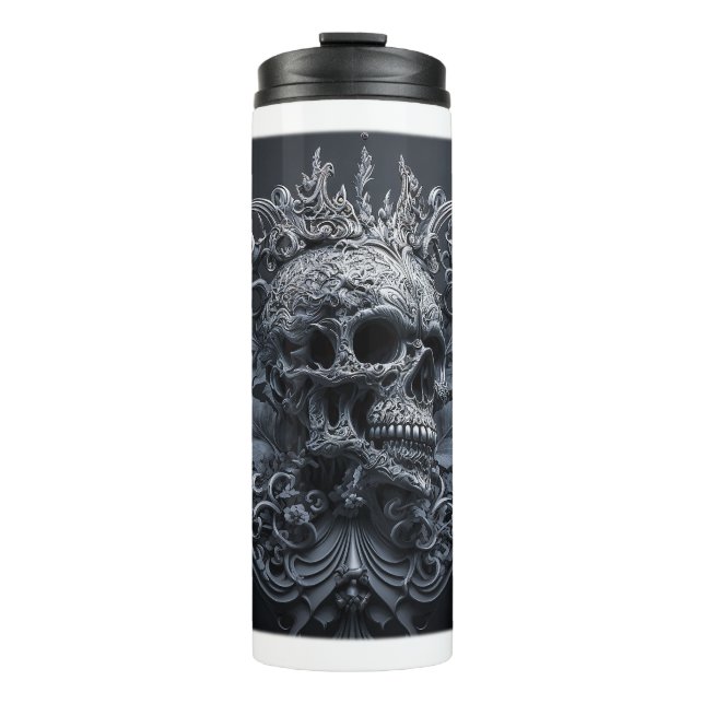 Verzierter Schädelwärmer Thermosbecher (Vorderseite)