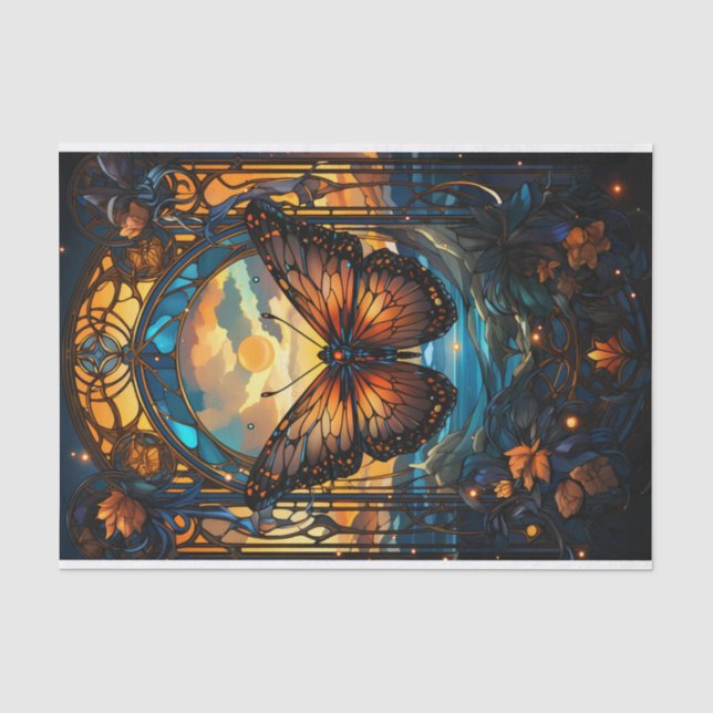 Verzierter Schmetterling im Buntglasstil Seidenpapier (Vorderseite)