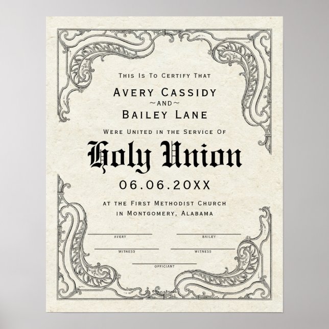 Verzierter Scroll Border Rahmen in einem Hochzeits Poster (Vorne)