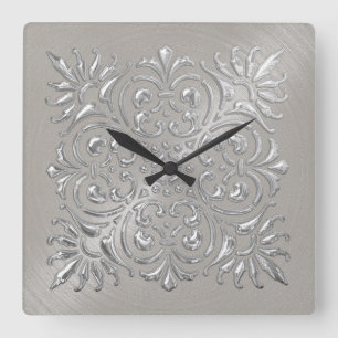 Verzierter Silber-Stich Quadratische Wanduhr