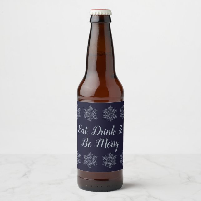 Verzierter Silberschneeflocken Bierflaschenetikett (Vorderseite)