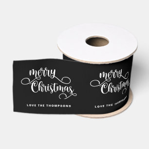 Verzierter Skriptname White Black Frohe Weihnachte Ripsband