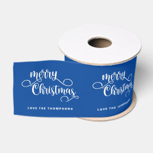 Verzierter Skriptname White Blue Frohe Weihnachten Ripsband