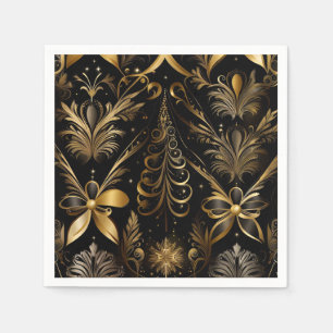 Verzierter Urlaub in Schwarz und Gold Serviette