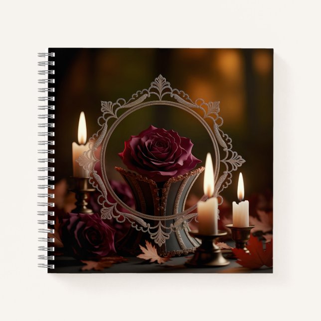 Verzierter Viktorianischer Spiegel Lila Rose Kerze Notizbuch (Vorderseite)