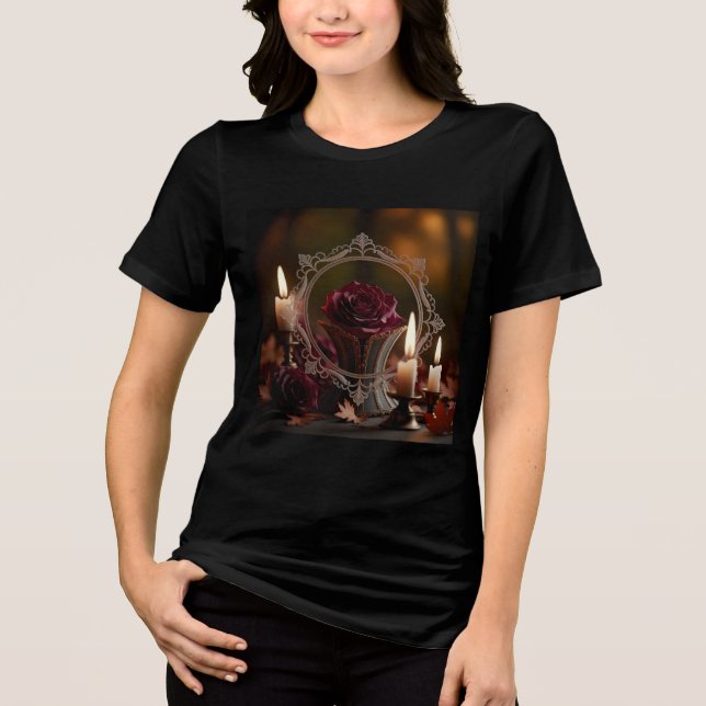 Verzierter Viktorianischer Spiegel Lila Rose Kerze Tri-Blend Shirt (Vorderseite)