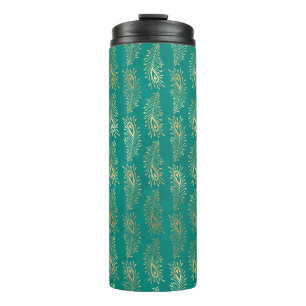 Verzierter Vintage Türkis und Gold Pfau Thermosbecher