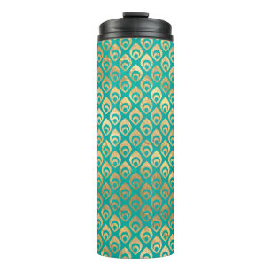 Verzierter Vintage Türkis und Gold Pfau Thermosbecher