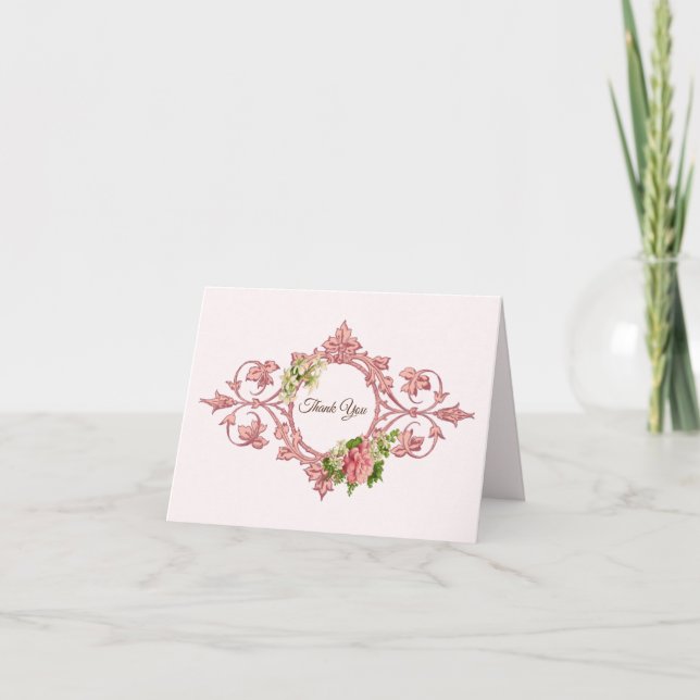 Verzierter Vintager Rahmen mit Blume, vielen Dank Dankeskarte (Vorderseite)
