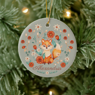 Verzierter Waldfuchs Whimsisches Wasserfarbenjahr Keramik Ornament