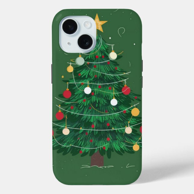 Verzierter Weihnachtsbaum Grüner Hintergrund Case-Mate iPhone Hülle (Rückseite)
