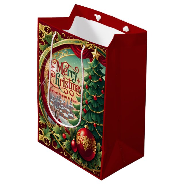 Verzierter Weihnachtsbaum Mittlere Geschenktüte (Vorderseite Schrägansicht)