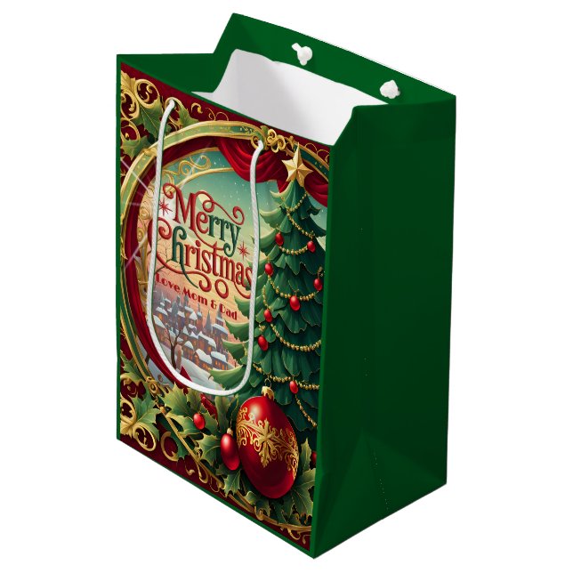 Verzierter Weihnachtsbaum Mittlere Geschenktüte (Vorderseite Schrägansicht)