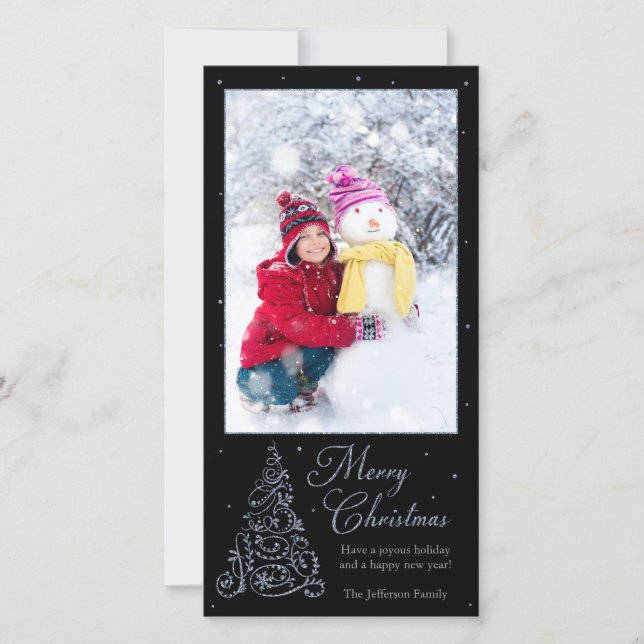 Verzierter Weihnachtsbaum Silver Feiertagskarte (Vorderseite)